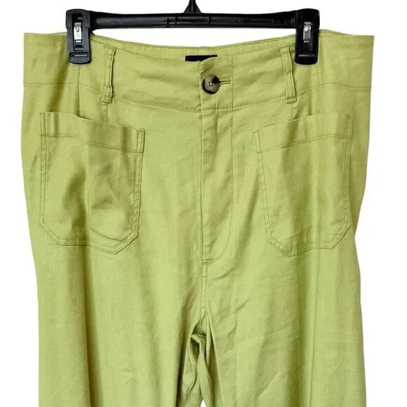 Anthropologie Maeve Colette Cropped Wide Leg Pants Womens 32 LINEN EDITION Lime